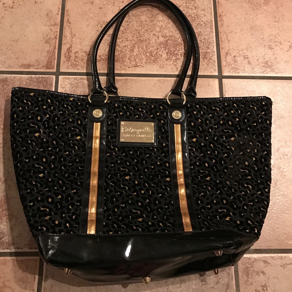 Lovely Leopard Print Black Glitter Silver and Gold Betseyville Tote Bag Purse